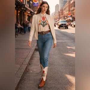 Lillie Rubin White Leather Jacket with Intricate Details size 6 pristine